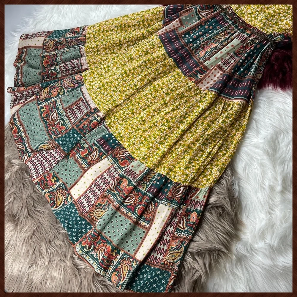 EASEL "Pretty Days" Cottagecore Mix Print Free Flow & Relaxed Pleated Maxi Dress - Picture 7 of 16